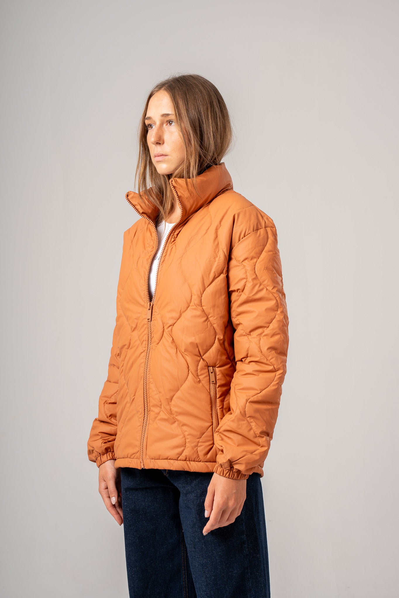 Orange High Neck Puffer Jacket